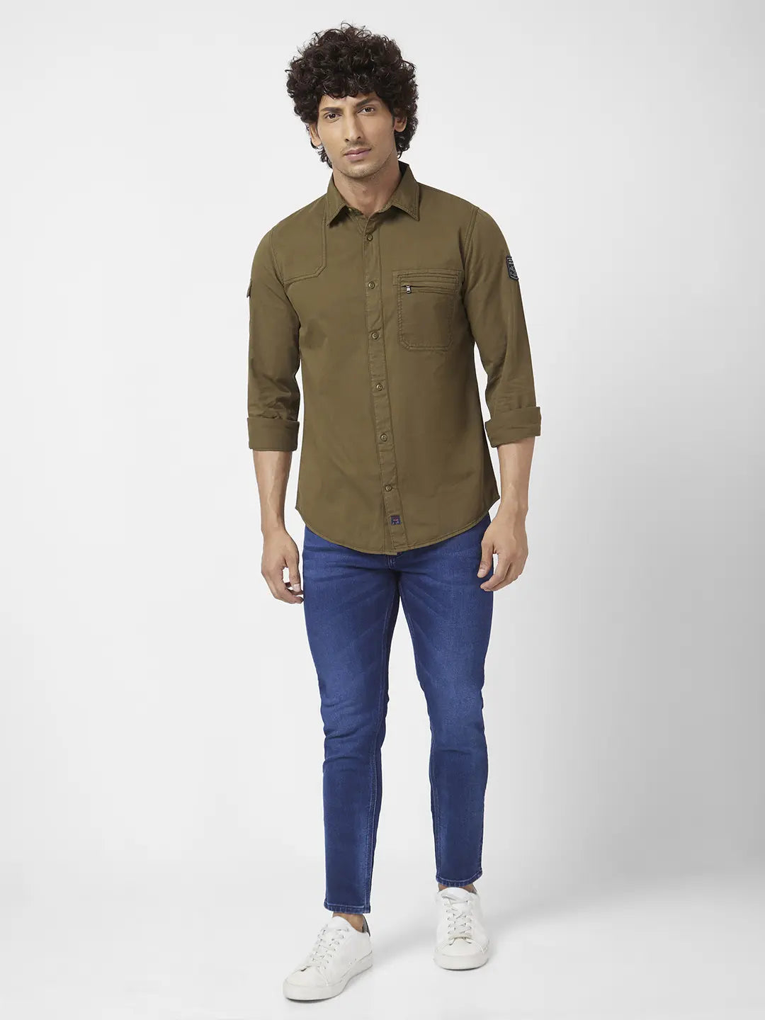Buy Guess men slim fit washed long sleeve shirt winter moss Online | Brands  For Less